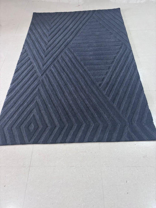 Charcoal Grey Textured Area Rug, Diamond Geometric Pattern Carpet, Hand Tufted Wool Rug, Modern Minimalist Living Room Bedroom Decor