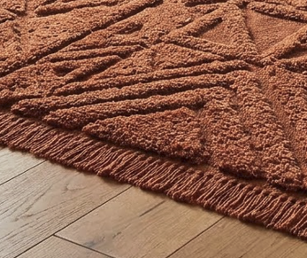 Handmade Terracotta Geometric Area Rug | Hand-Tufted Wool Rug with Fringe | Modern Boho Living Room Rug | Textured Rust Carpet